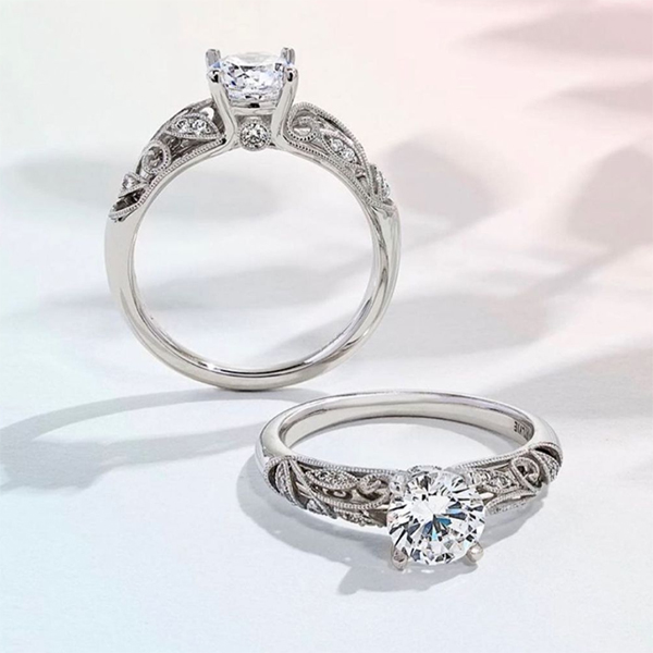 Vintage Inspired Round Diamond Engagement Ring